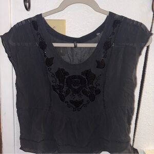 Anthropologie Black Embroidered Top
